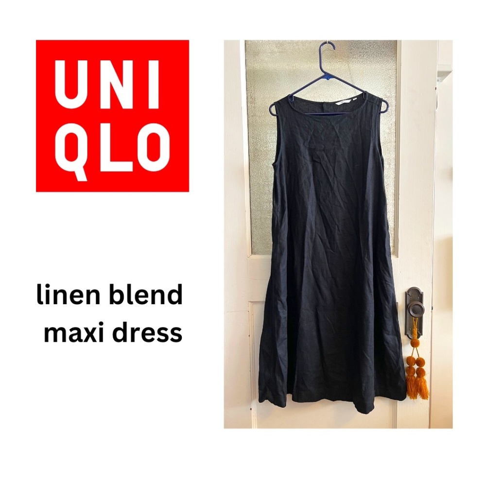 Uniqlo Linen Blend Black Sleeveless Maxi Dress (Size M)
